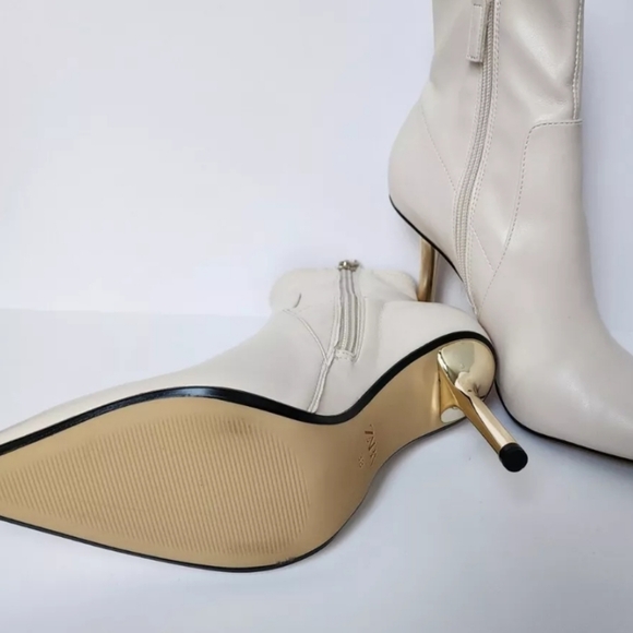 ZARA BOOTIES CREAM OFF WHITE GOLD HEEL ZIP 3.5" HEEL 38 7.5 NEW - Picture 8 of 11